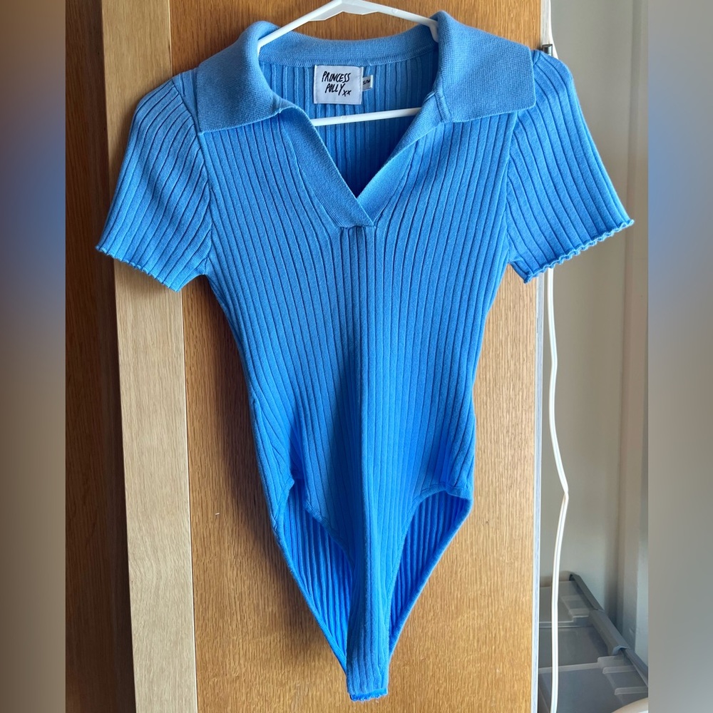 Princess Polly Short Sleeve Knit Bodysuit, S/M, Blue